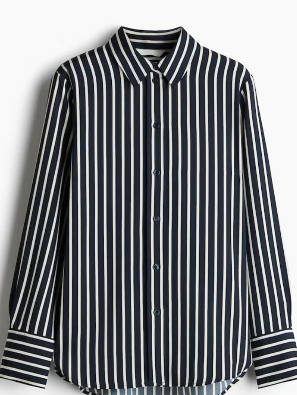 H&M Women's Navy and White Vertical Stripe Button-Up Shirt